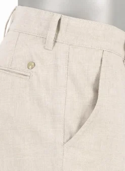 ALBERTO Chino Lou, Regular Fit, Baumwolle-Leinen, beigegraublau kariert^ Chino|Hosen
