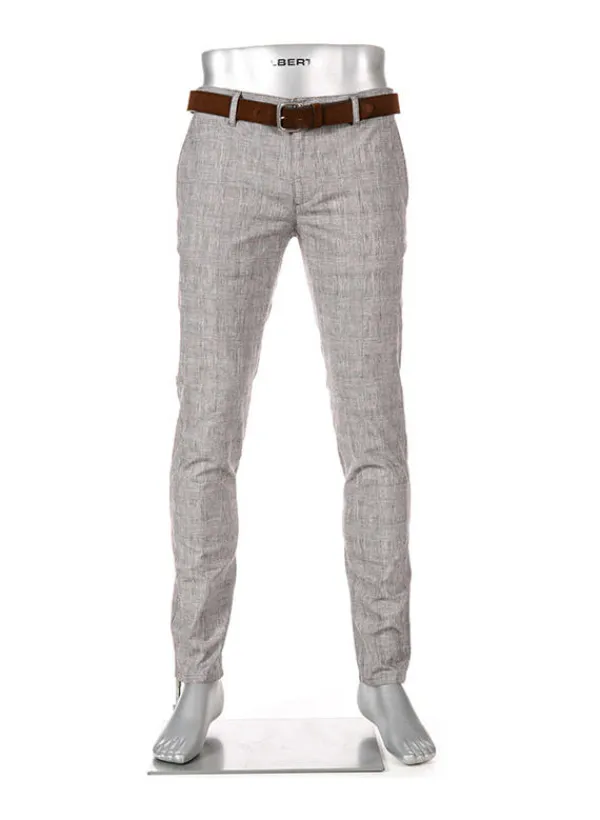 ALBERTO Chino Rob, Slim Fit, Baumwoll-Leinen, dunkelbeige kariert^ Hosen|Chino