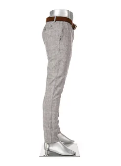 ALBERTO Chino Rob, Slim Fit, Baumwoll-Leinen, dunkelbeige kariert^ Hosen|Chino