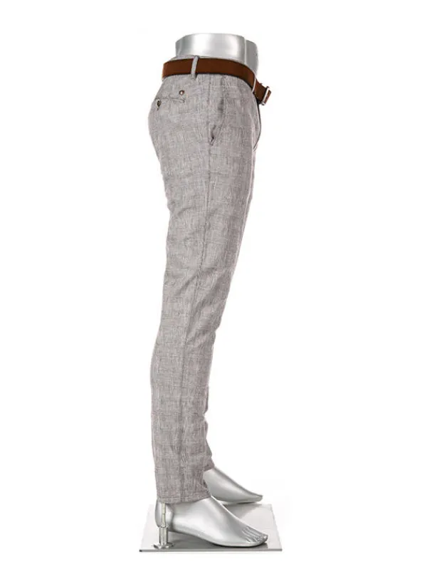 ALBERTO Chino Rob, Slim Fit, Baumwoll-Leinen, dunkelbeige kariert^ Hosen|Chino