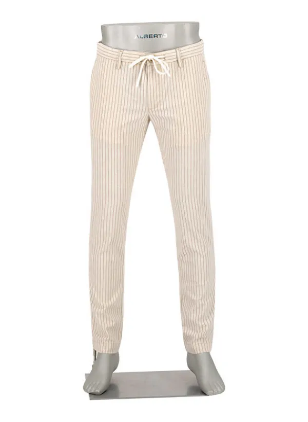 ALBERTO Hose Jump, Baumwolle-Leinen, beige-greige gestreift^ Hosen