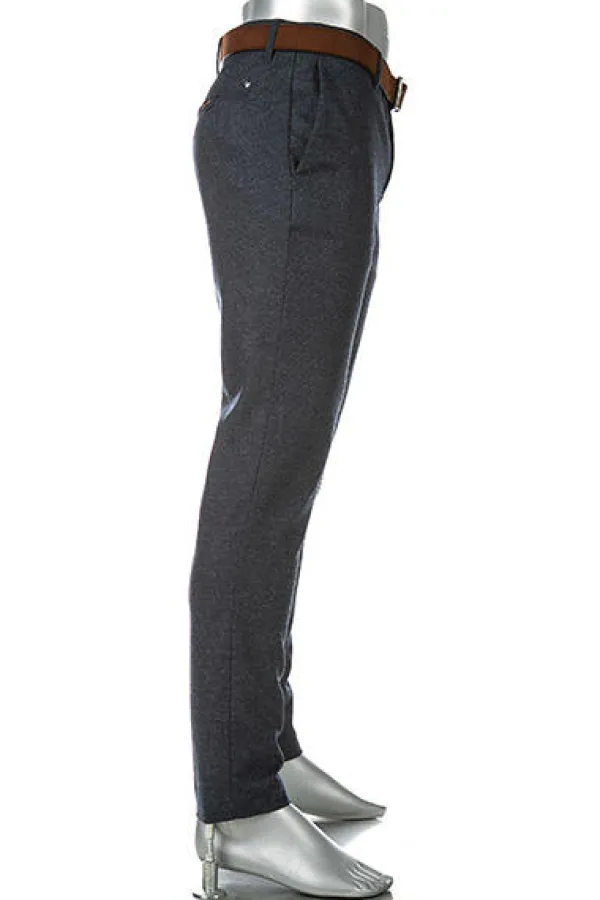 ALBERTO Hose, Slim Fit, Wolle waschbar, navy meliert^ Dressy|Hosen