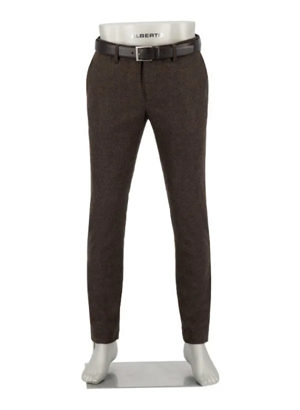 ALBERTO Hose, Slim Fit, Wolle waschbar, dunkelbraun meliert^ Hosen