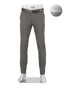 ALBERTO Jersey Check, Rob, Slim Fit, Mikrofaser-Mix, graubraun kariert^ Hosen