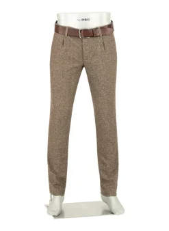 ALBERTO Wool Herringbone, Lou, Regular Fit, Wolle-Seide, braun gemustert^ Hosen|Chino