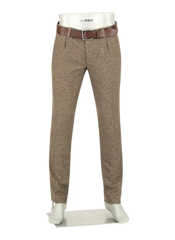 ALBERTO Wool Herringbone, Lou, Regular Fit, Wolle-Seide, braun gemustert^ Hosen|Chino