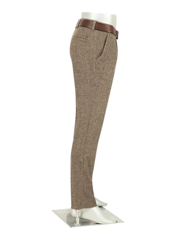 ALBERTO Wool Herringbone, Lou, Regular Fit, Wolle-Seide, braun gemustert^ Hosen|Chino