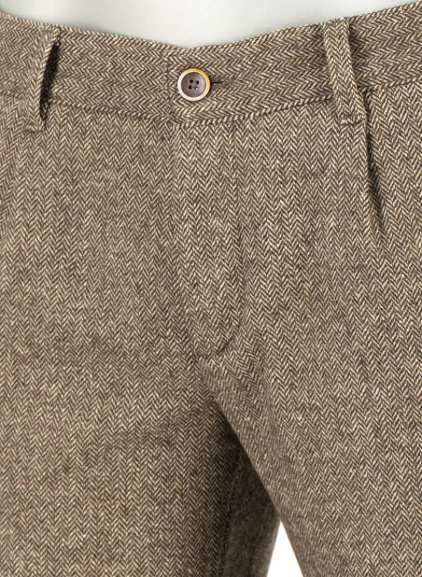 ALBERTO Wool Herringbone, Lou, Regular Fit, Wolle-Seide, braun gemustert^ Hosen|Chino