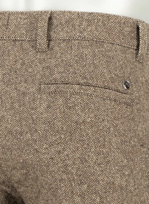 ALBERTO Wool Herringbone, Lou, Regular Fit, Wolle-Seide, braun gemustert^ Hosen|Chino