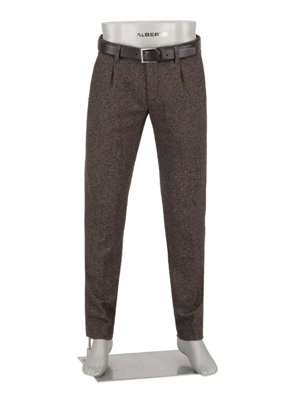 ALBERTO Wool Herringbone, Lou, Regular Fit, Wolle-Seide, dunkelbraun gemustert^ Hosen|Chino