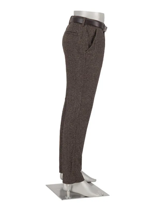 ALBERTO Wool Herringbone, Lou, Regular Fit, Wolle-Seide, dunkelbraun gemustert^ Hosen|Chino