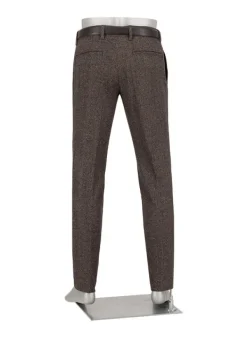 ALBERTO Wool Herringbone, Lou, Regular Fit, Wolle-Seide, dunkelbraun gemustert^ Hosen|Chino