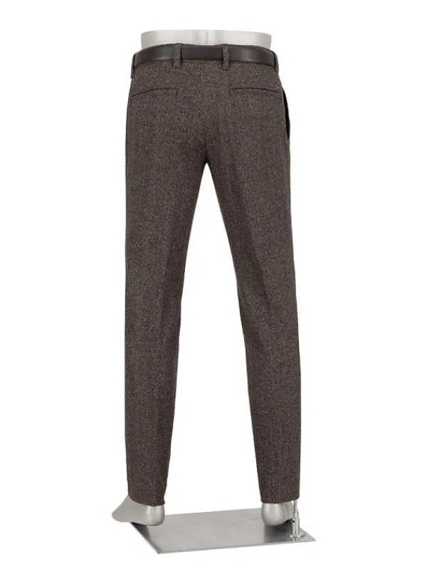 ALBERTO Wool Herringbone, Lou, Regular Fit, Wolle-Seide, dunkelbraun gemustert^ Hosen|Chino