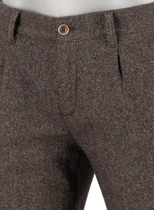 ALBERTO Wool Herringbone, Lou, Regular Fit, Wolle-Seide, dunkelbraun gemustert^ Hosen|Chino