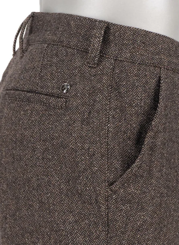 ALBERTO Wool Herringbone, Lou, Regular Fit, Wolle-Seide, dunkelbraun gemustert^ Hosen|Chino