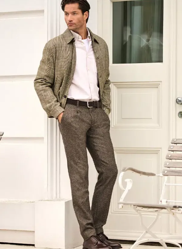 ALBERTO Wool Herringbone, Lou, Regular Fit, Wolle-Seide, dunkelbraun gemustert^ Hosen|Chino